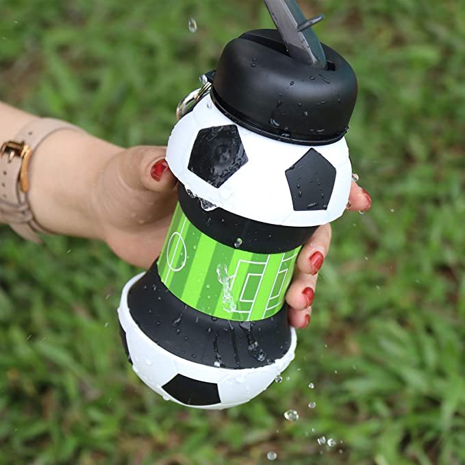 Football Soccer Silicone Water Bottle with Straw