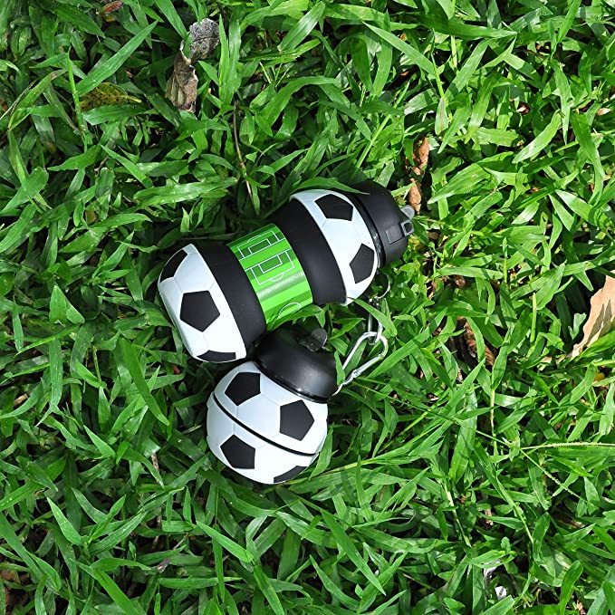 Football Soccer Silicone Water Bottle with Straw