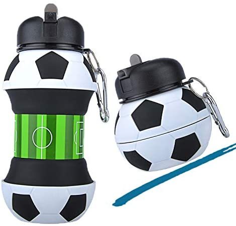 Football Soccer Silicone Water Bottle with Straw