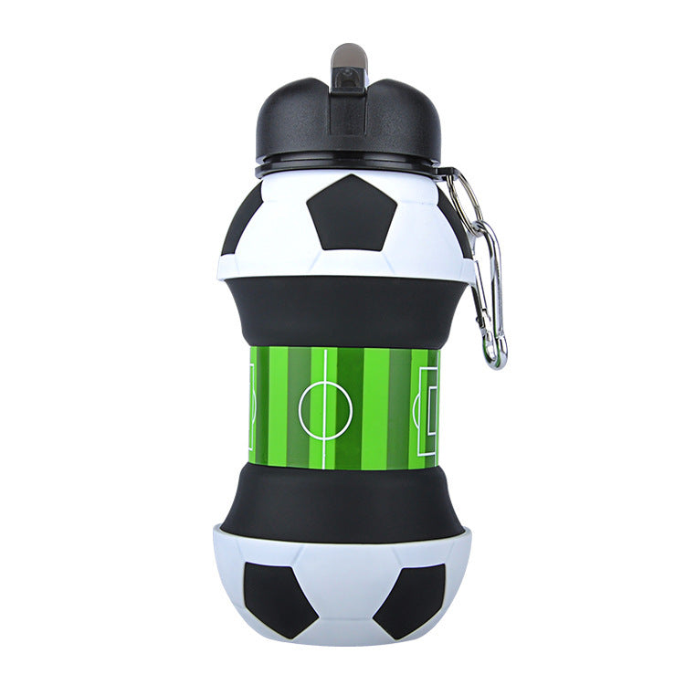 Football Soccer Silicone Water Bottle with Straw