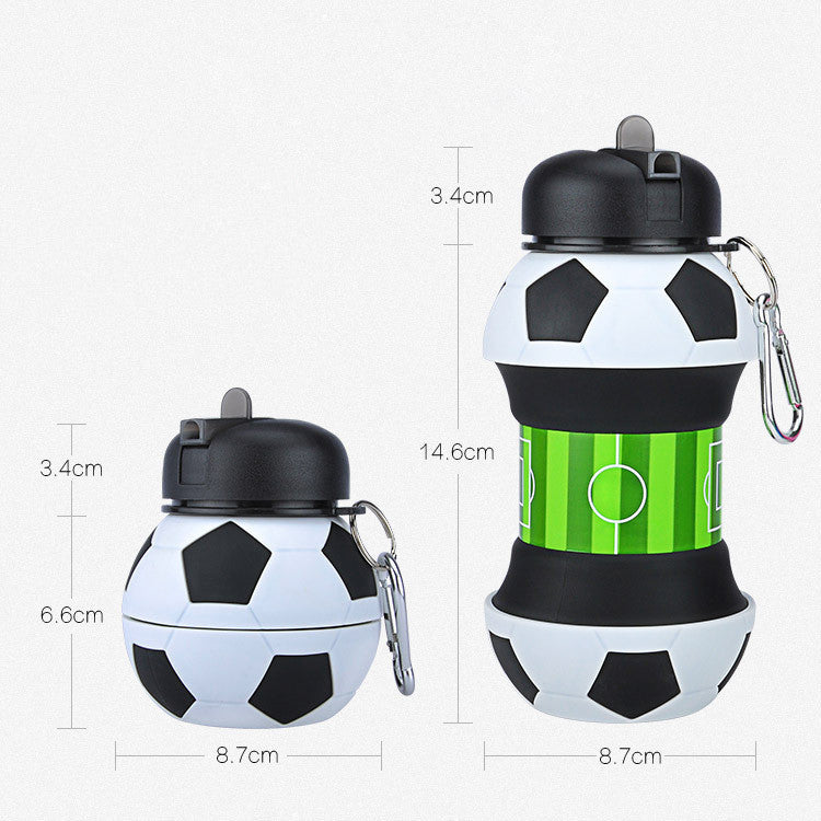 Football Soccer Silicone Water Bottle with Straw