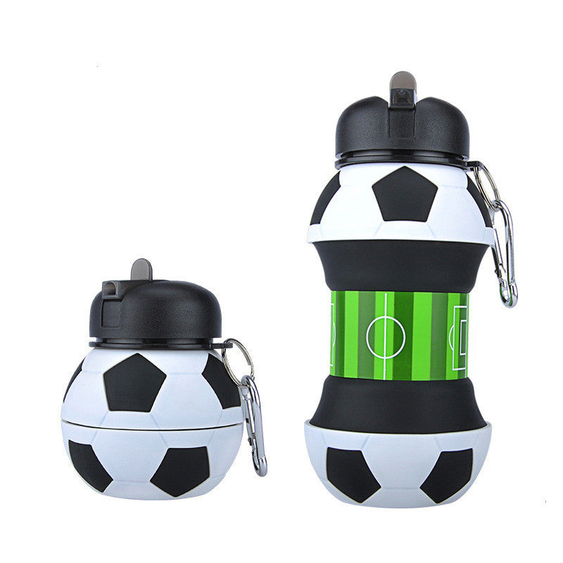 Football Soccer Silicone Water Bottle with Straw