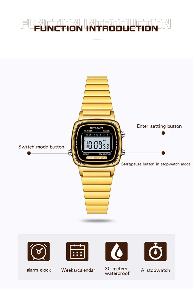 SANDA Fashion Gifts Gifts Boys LED Digital Watch Woman Sport Watch Stopwatch Waterproof Small Dial Simple Students WristWatches