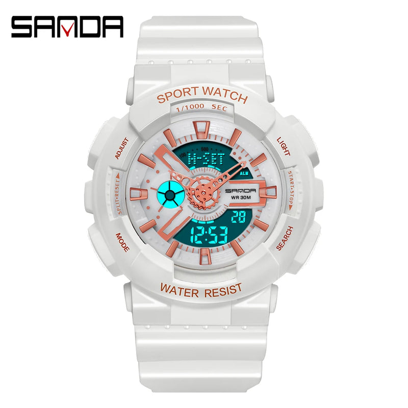 Fashion Sanda Top Brand Outdoor Sport White Digital Watch Women Alarm Clock 3bar Waterproof Shock Military Watches Led Display