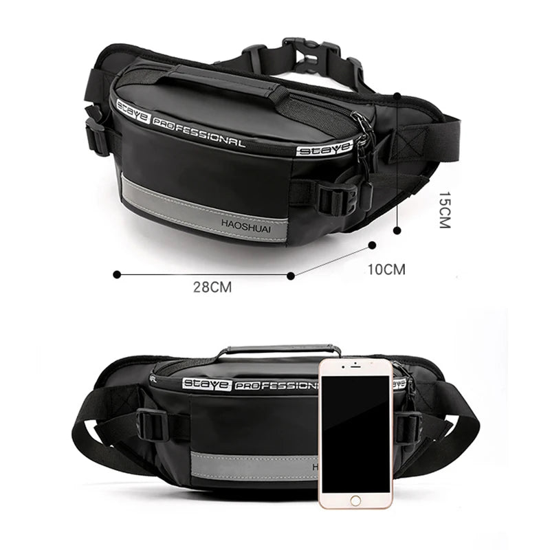 Outdoor Anti-Theft Waist Bag Men Fashion Reflective Run Fanny Pack New Waterproof Cell Phone Storage Bag Male Travel Belt Bag