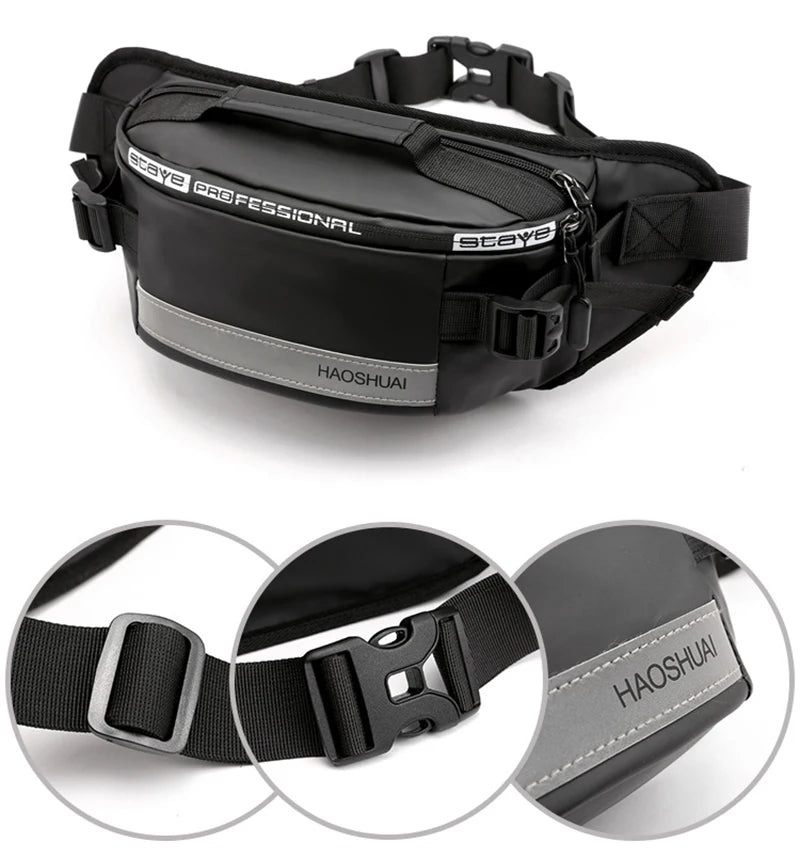 Outdoor Anti-Theft Waist Bag Men Fashion Reflective Run Fanny Pack New Waterproof Cell Phone Storage Bag Male Travel Belt Bag