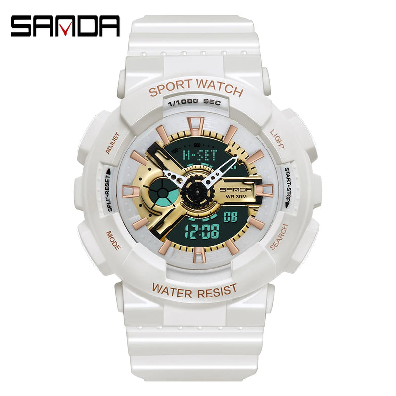 Fashion Sanda Top Brand Outdoor Sport White Digital Watch Women Alarm Clock 3bar Waterproof Shock Military Watches Led Display