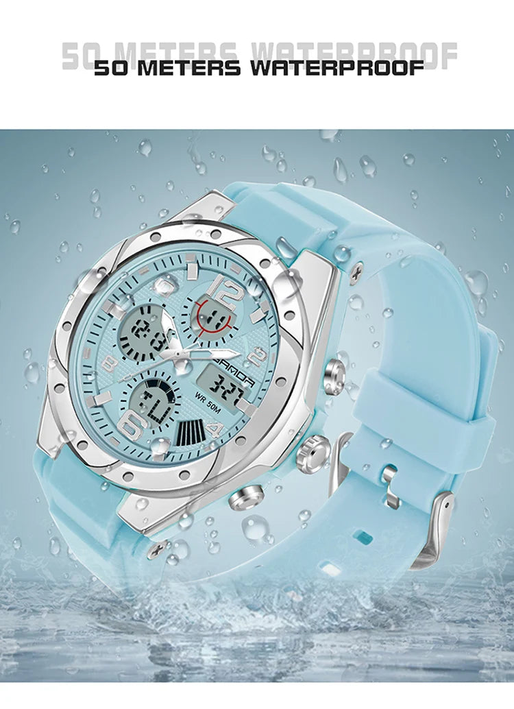 SANDA 6062 Luxury New Ms. LED Digital Sport Watch Fashion Casual Women Girl Military 50M Waterproof Quartz Ms. Wristwatches