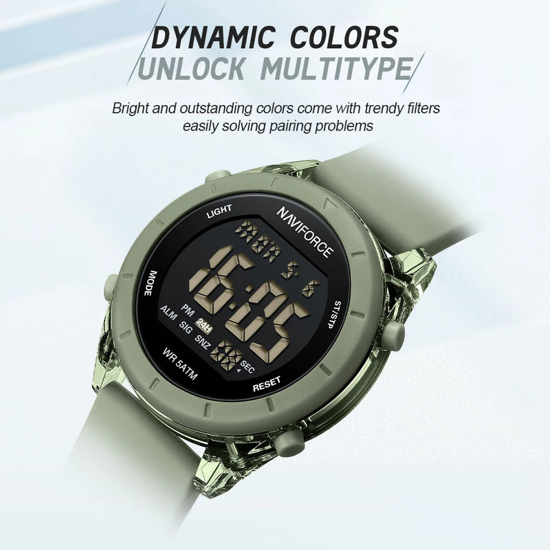 NAVIFORCE Sports Watch 2024 New Fashion Watches Waterproof Electronic LED Luminous Wristwatch Women's Sport Digital Round Clock