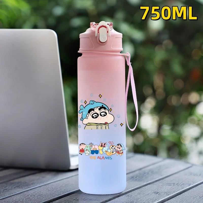 New Crayon Shin Chan Outdoor Sport 750ML Large Capacity Cartoon Portable Plastic Water Bottle Drinking Cup Student Birthday Gift