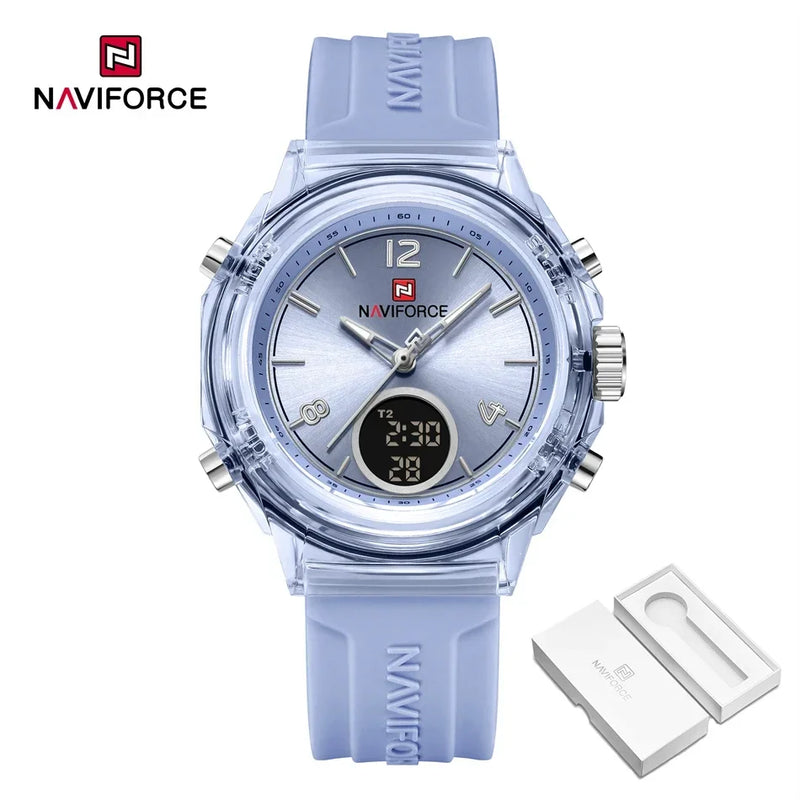 NAVIFORCE Quartz Watch for Ladies Fashion Women's Dual Display Watches Quartz Waterproof Silicone Luminous Wristwatch Women Gift