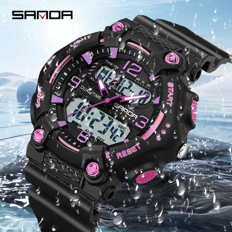 SANDA Watch Boys Girls New Student Sports Quartz Electronic Watch Black Technology Multi functional Waterproof Exam Watch 2024