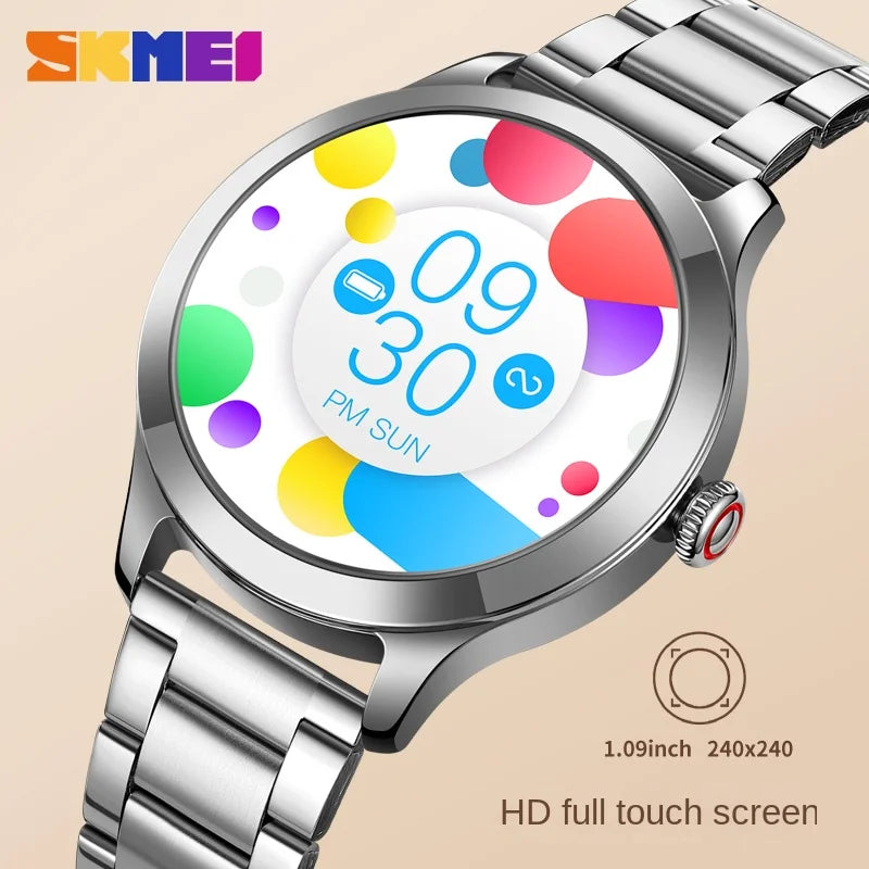 SKMEI Women Smart Watch Touch Screen Sports Fitness Tracker IP67 Waterproof Women Smartwatch Stainless Steel/leather Strap