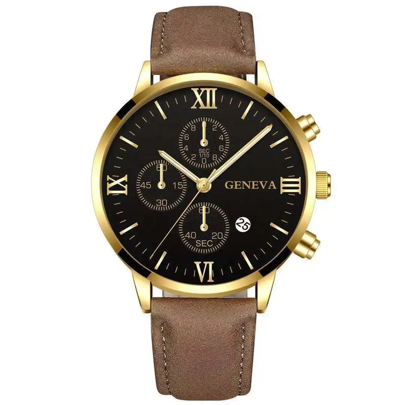 Geneva Men Sport Watch Fashion Date Alloy Case Synthetic Leather Analog Quartz Male Clock Top Brand Luxury Relogio Masculino