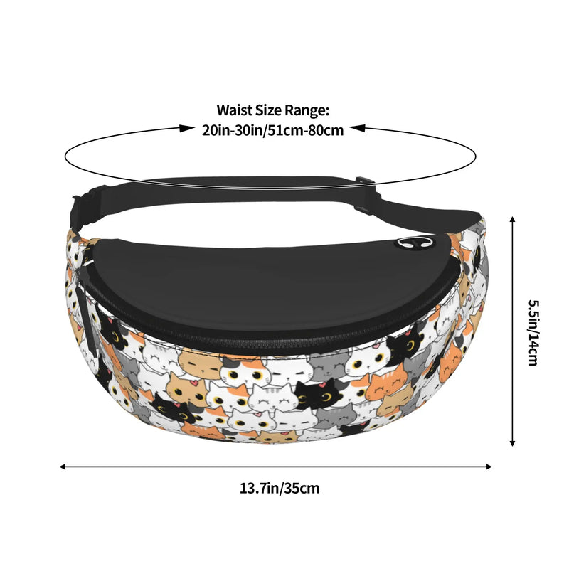 Kawaii Cats Casual Fanny Pack for Men Women Cartoon Anime Cat Chest Bag Waist Bag with Adjustable Belt for Travel Sports Running