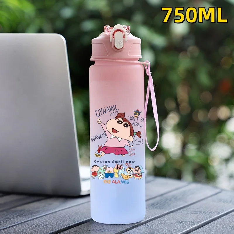 New Crayon Shin Chan Outdoor Sport 750ML Large Capacity Cartoon Portable Plastic Water Bottle Drinking Cup Student Birthday Gift