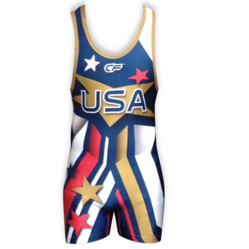 New Style Mens Usa Wrestling Singlets Suit Sleeveless Weightlifting Clothing Boxing Skinsuit One-piece Tights Run Race Speedsuit