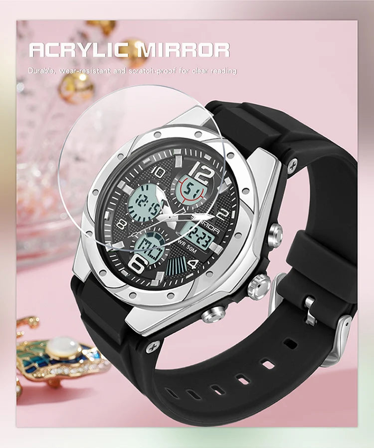 SANDA 6062 Luxury New Ms. LED Digital Sport Watch Fashion Casual Women Girl Military 50M Waterproof Quartz Ms. Wristwatches