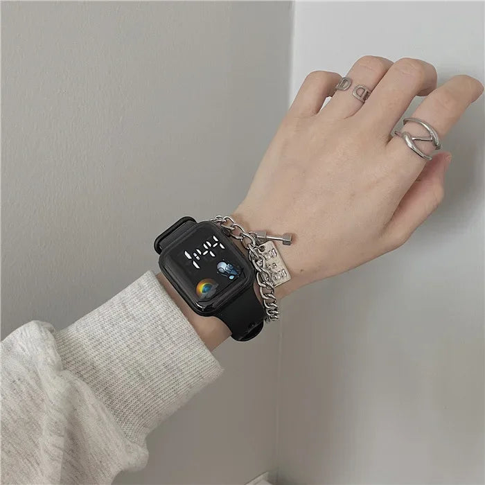 LED Astro Watches for Women and Men Students Technological Beauty Watches with Simple Fashion and Waterproof Electronics Relogio