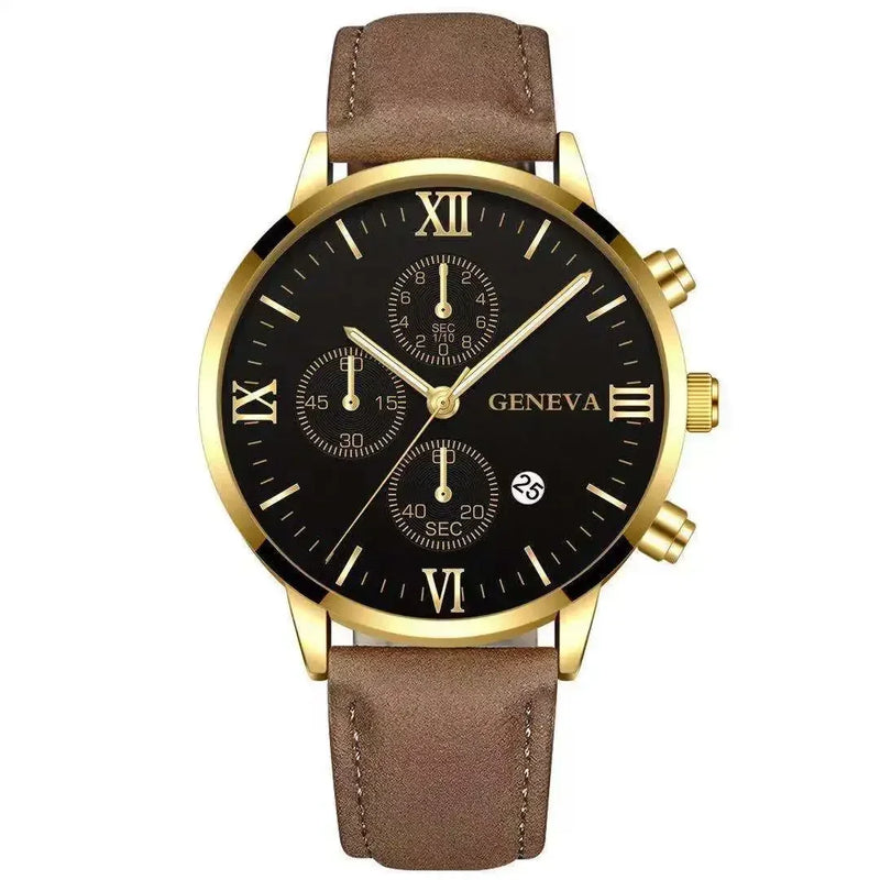 Geneva Men Sport Watch Fashion Date Alloy Case Synthetic Leather Analog Quartz Male Clock Top Brand Luxury Relogio Masculino