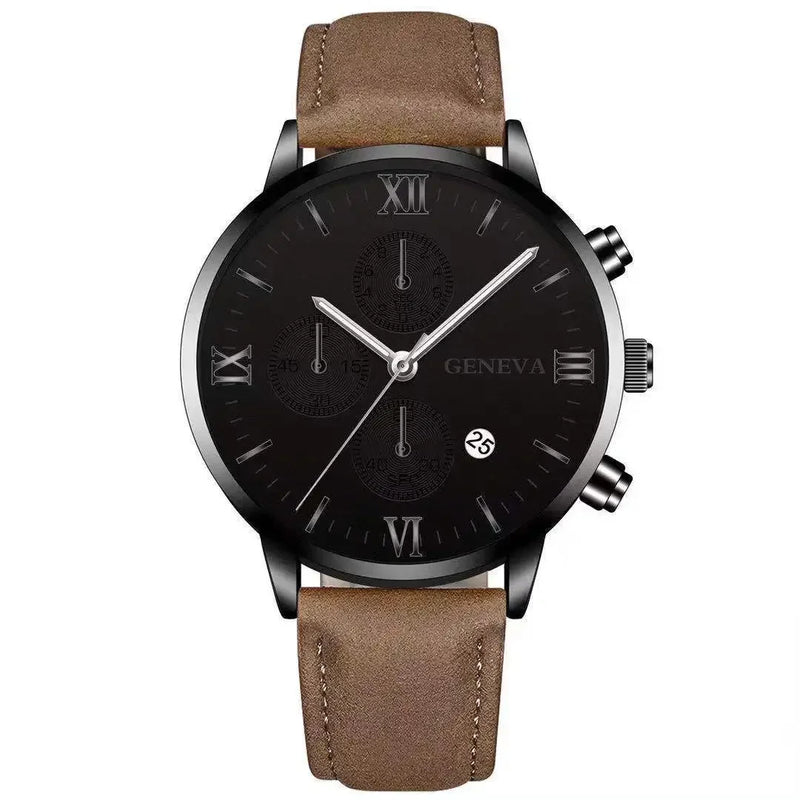 Geneva Men Sport Watch Fashion Date Alloy Case Synthetic Leather Analog Quartz Male Clock Top Brand Luxury Relogio Masculino