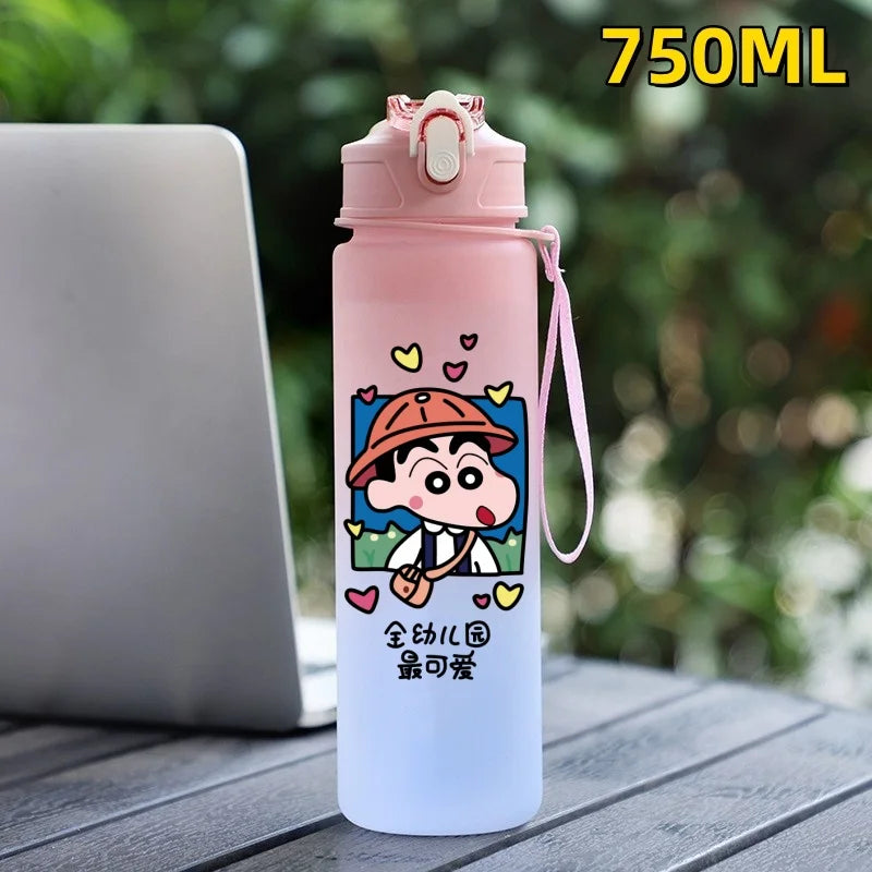 New Crayon Shin Chan Outdoor Sport 750ML Large Capacity Cartoon Portable Plastic Water Bottle Drinking Cup Student Birthday Gift