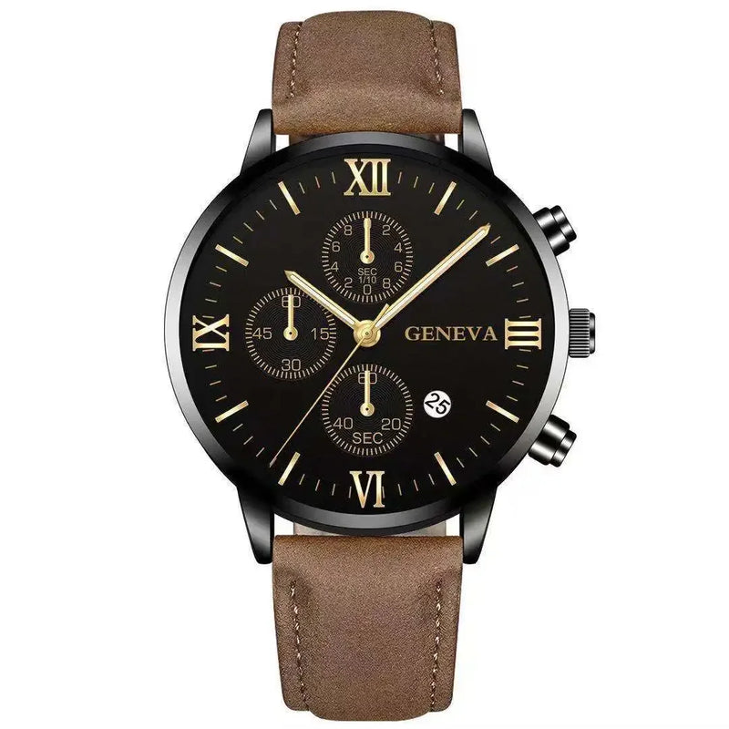 Geneva Men Sport Watch Fashion Date Alloy Case Synthetic Leather Analog Quartz Male Clock Top Brand Luxury Relogio Masculino