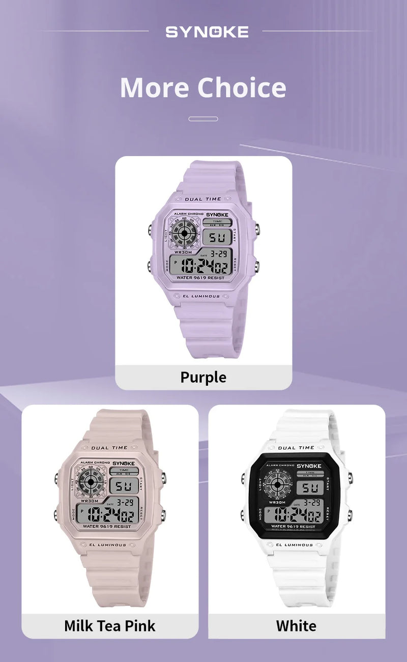 SYNOKE Digital Watches Lady Sports Luminous Multifunction Waterproof Chrono Wristwatch Outdoor Girls Fashion Student Watch New