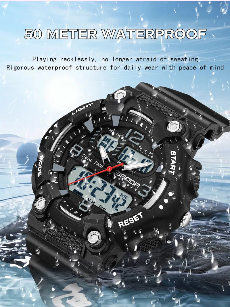 SANDA Watch Boys Girls New Student Sports Quartz Electronic Watch Black Technology Multi functional Waterproof Exam Watch 2024