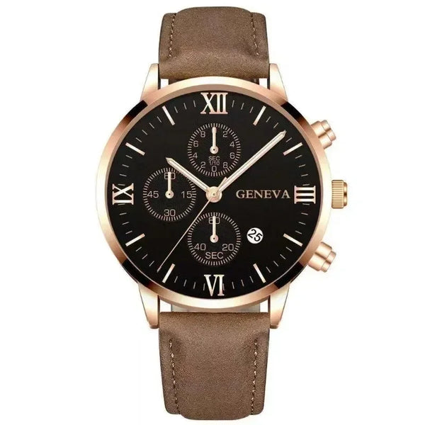 Geneva Men Sport Watch Fashion Date Alloy Case Synthetic Leather Analog Quartz Male Clock Top Brand Luxury Relogio Masculino