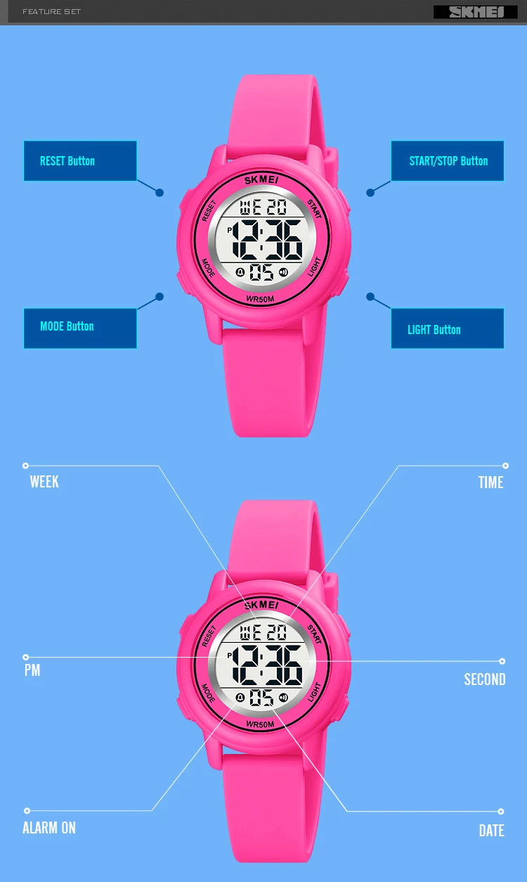 Skmei Fashion LED Light Stopwatch Digital Sports Watches Women Student Waterproof Calendar Wristwatch For Ladies Female Alarm