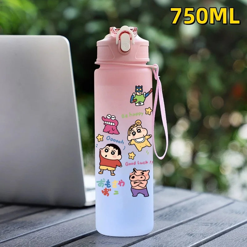 New Crayon Shin Chan Outdoor Sport 750ML Large Capacity Cartoon Portable Plastic Water Bottle Drinking Cup Student Birthday Gift