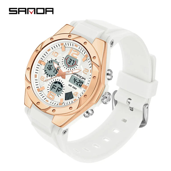 SANDA 6062 Luxury New Ms. LED Digital Sport Watch Fashion Casual Women Girl Military 50M Waterproof Quartz Ms. Wristwatches