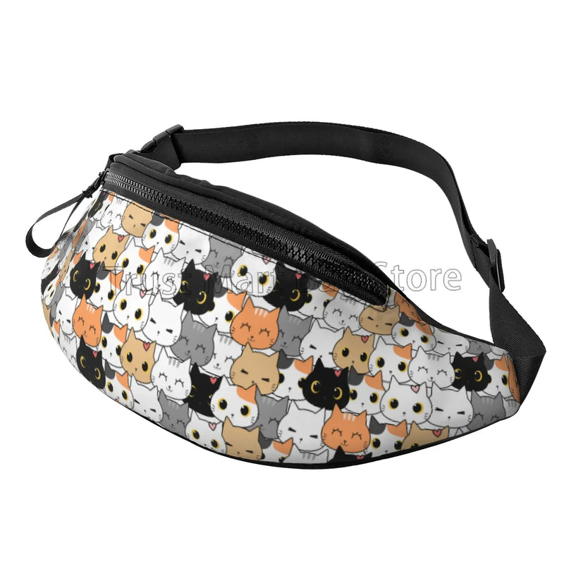 Kawaii Cats Casual Fanny Pack for Men Women Cartoon Anime Cat Chest Bag Waist Bag with Adjustable Belt for Travel Sports Running