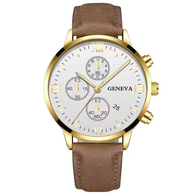 Geneva Men Sport Watch Fashion Date Alloy Case Synthetic Leather Analog Quartz Male Clock Top Brand Luxury Relogio Masculino