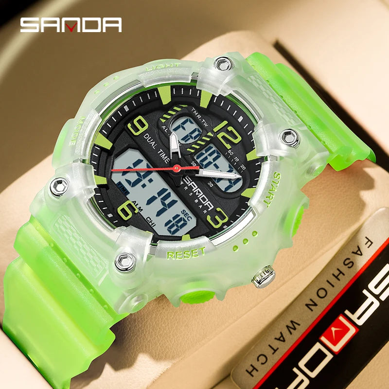 SANDA Watch Boys Girls New Student Sports Quartz Electronic Watch Black Technology Multi functional Waterproof Exam Watch 2024