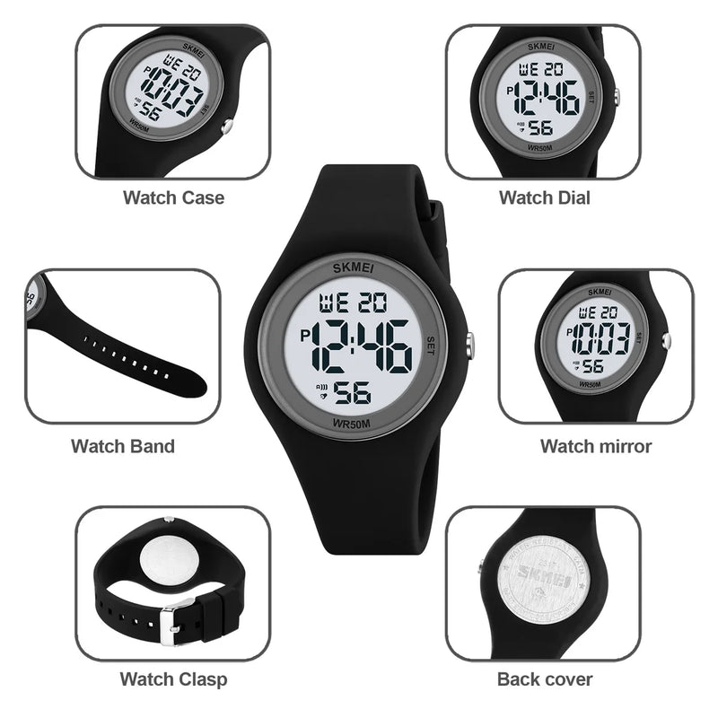 SKMEI Youth Outdoor Sports Digital Watch For Men Women Students 5Bar Waterproof Stopwatch Countdown Wristwatch Alarm Reloj Mujer