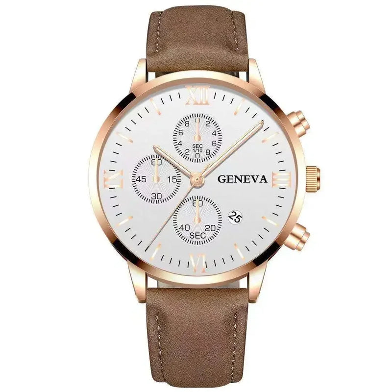 Geneva Men Sport Watch Fashion Date Alloy Case Synthetic Leather Analog Quartz Male Clock Top Brand Luxury Relogio Masculino