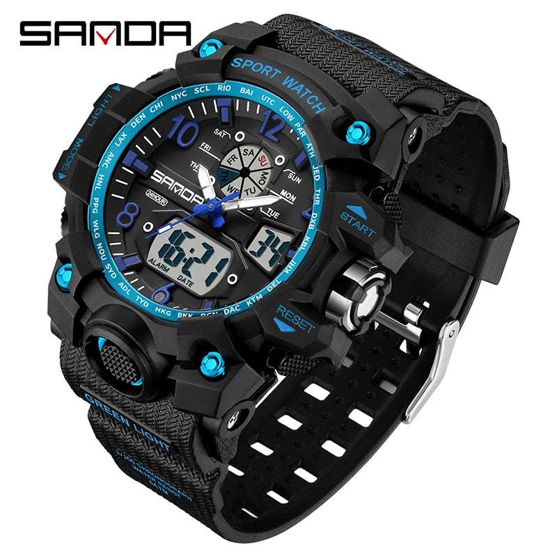 Fashion Sanda Brand Youth Military Sports Trend Korean Electric Led Multifunction Lady Creative Personality Student Gift Watch