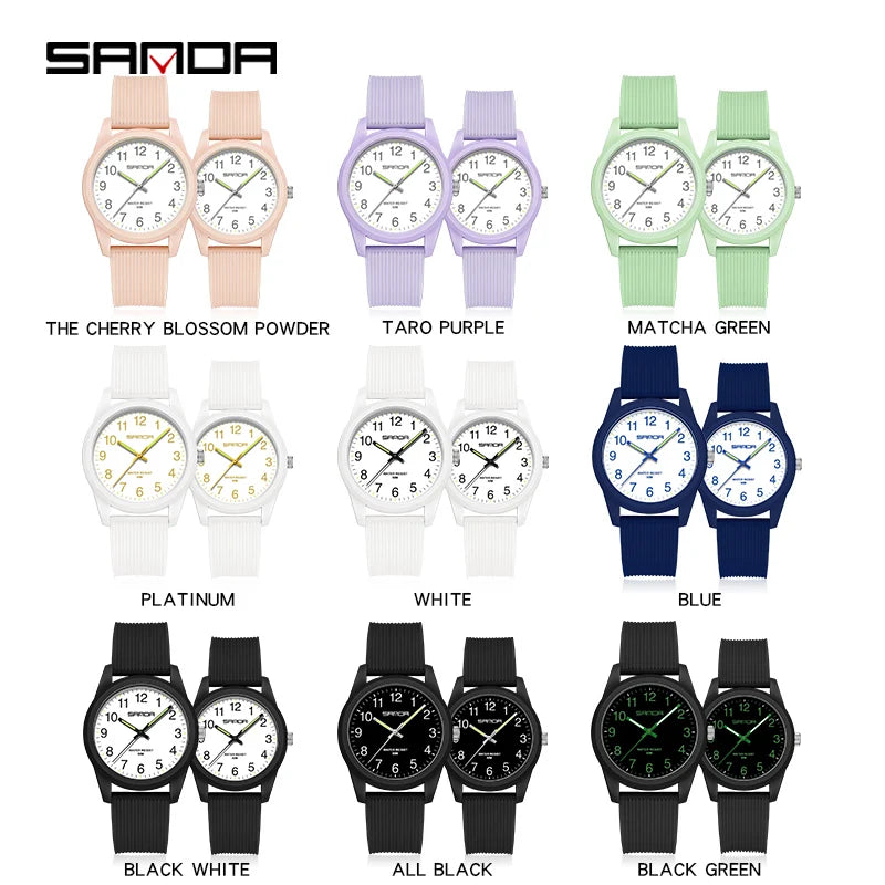 Fashion Simple Quartz Sport Watches Japan Original Battery Quartz Wristwatch Women Man Watches Waterproof SANDA Clock New Style