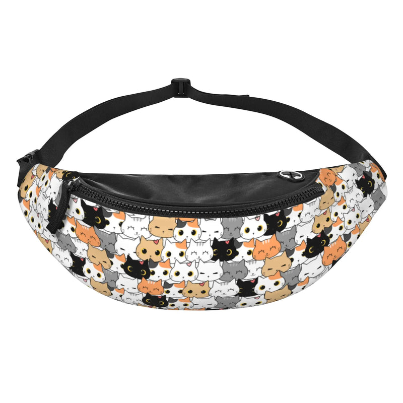 Kawaii Cats Casual Fanny Pack for Men Women Cartoon Anime Cat Chest Bag Waist Bag with Adjustable Belt for Travel Sports Running