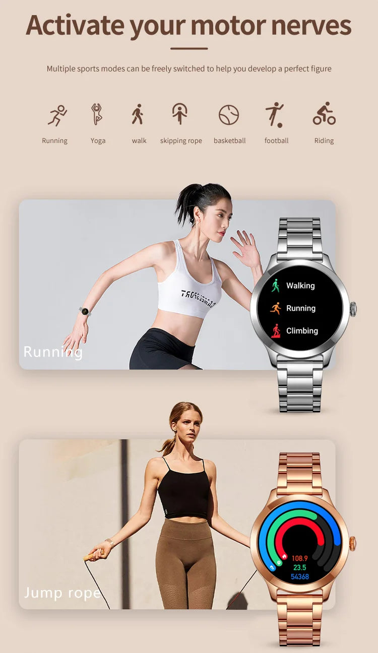 SKMEI Women Smart Watch Touch Screen Sports Fitness Tracker IP67 Waterproof Women Smartwatch Stainless Steel/leather Strap