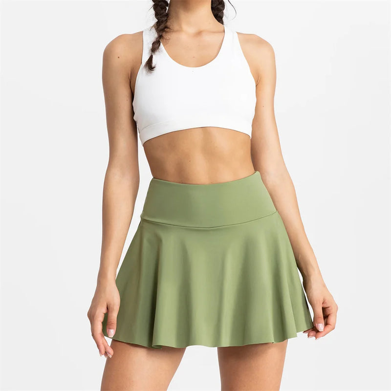 Pocket Tennis Women Dance Fitness Solid Gym Sports Skirts Female Tennis Running Skort Active Athletic Running Yoga Skirt Short