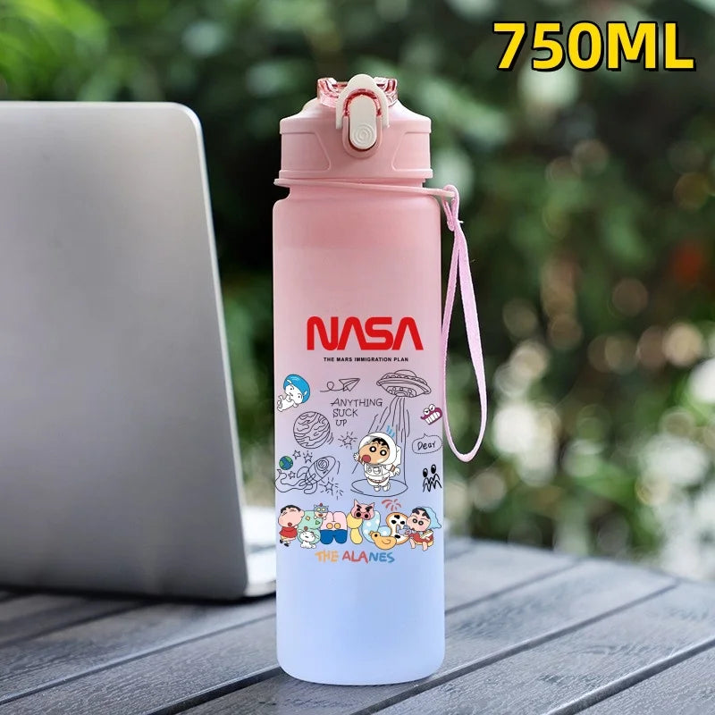 New Crayon Shin Chan Outdoor Sport 750ML Large Capacity Cartoon Portable Plastic Water Bottle Drinking Cup Student Birthday Gift