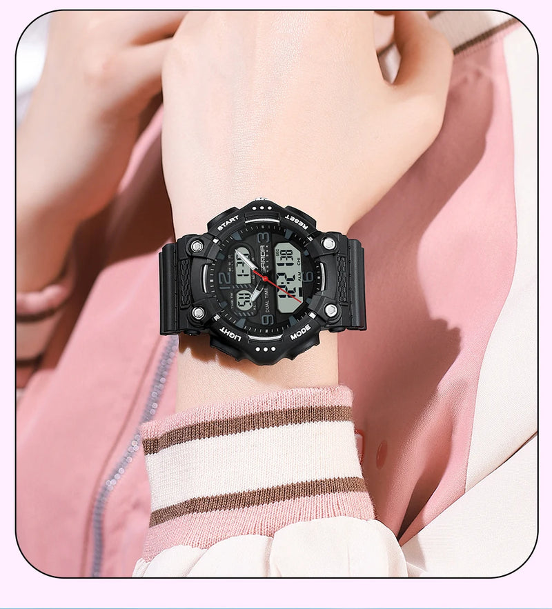 SANDA Watch Boys Girls New Student Sports Quartz Electronic Watch Black Technology Multi functional Waterproof Exam Watch 2024