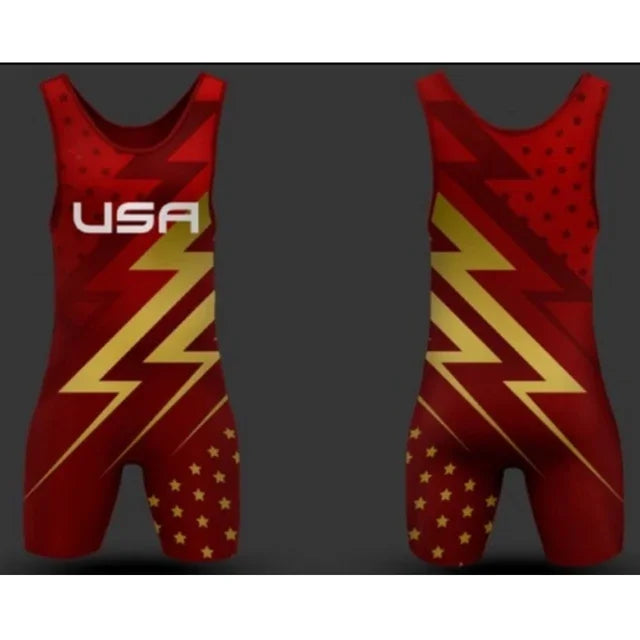 New Style Mens Usa Wrestling Singlets Suit Sleeveless Weightlifting Clothing Boxing Skinsuit One-piece Tights Run Race Speedsuit