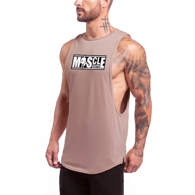 Men's Sleeveless Gym Bodybuilding Fitness Running Sport Tank Tops Summer High Quality Breathable Cotton Fashion Muscle Singlet