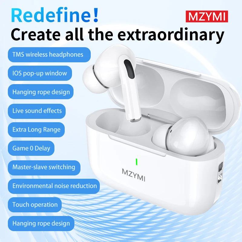 MZYMI ANC Bluetooth 5.3 Earphones In Ear Buds Waterproof Headphones Wireless Headset Built-in Microphone With Charging Case