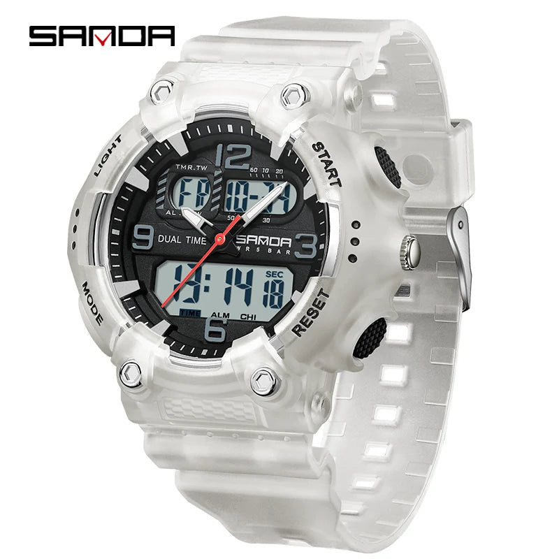 SANDA Watch Boys Girls New Student Sports Quartz Electronic Watch Black Technology Multi functional Waterproof Exam Watch 2024