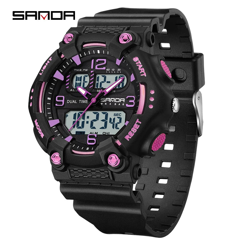 SANDA Watch Boys Girls New Student Sports Quartz Electronic Watch Black Technology Multi functional Waterproof Exam Watch 2024